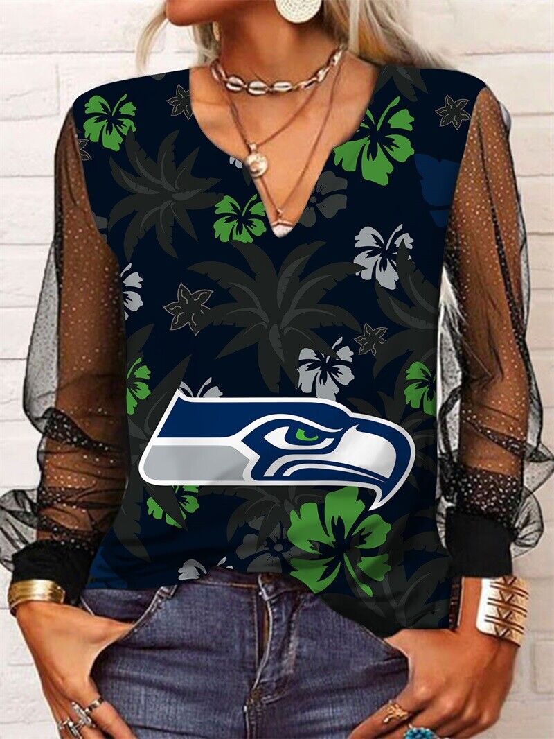 Seattle Seahawks Long Sleeve V-neck Lace Shirt