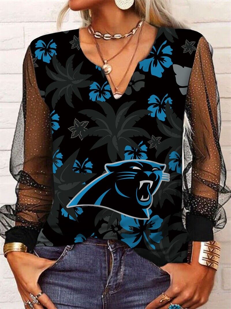 Carolina Panthers Long Sleeve V-neck Lace Shirt