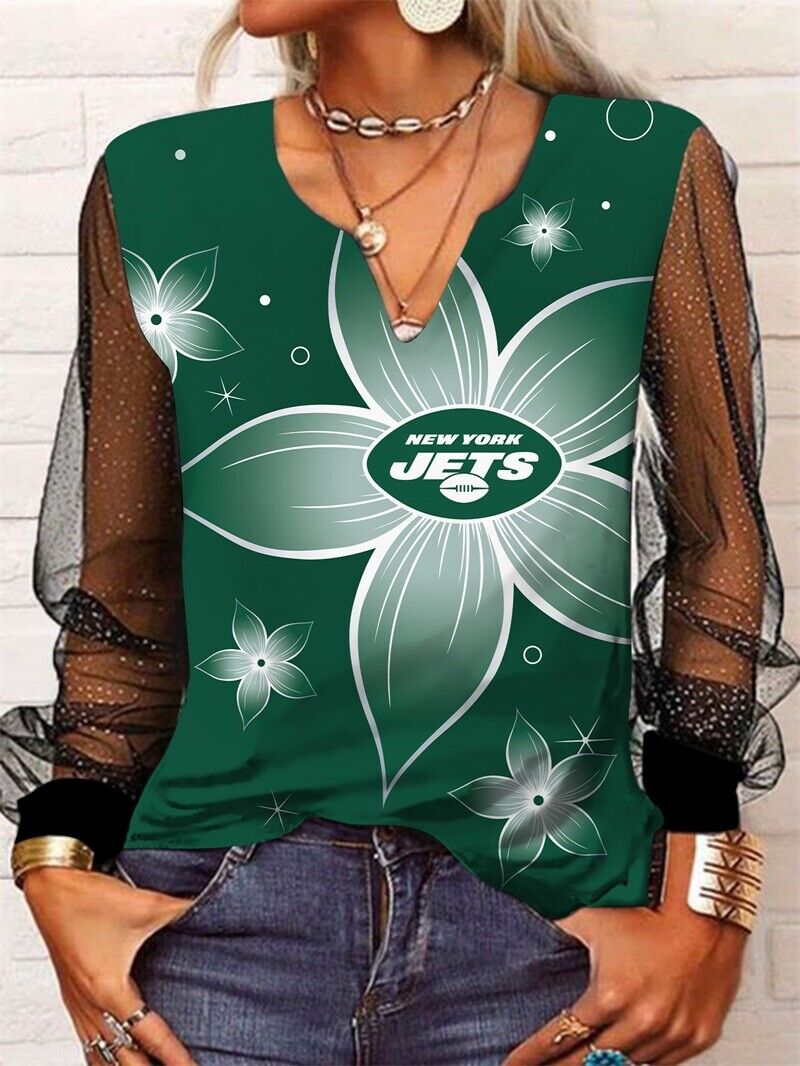 New York Jets Long Sleeve V-neck Lace Shirt