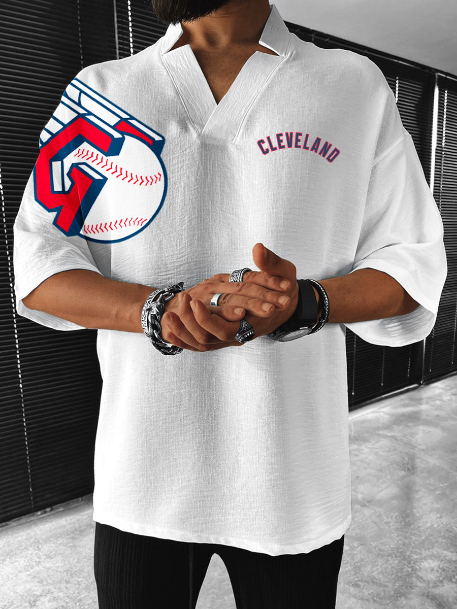 Cleveland Guardians MLB Men's Comfortable V-Neck Short Sleeve Top