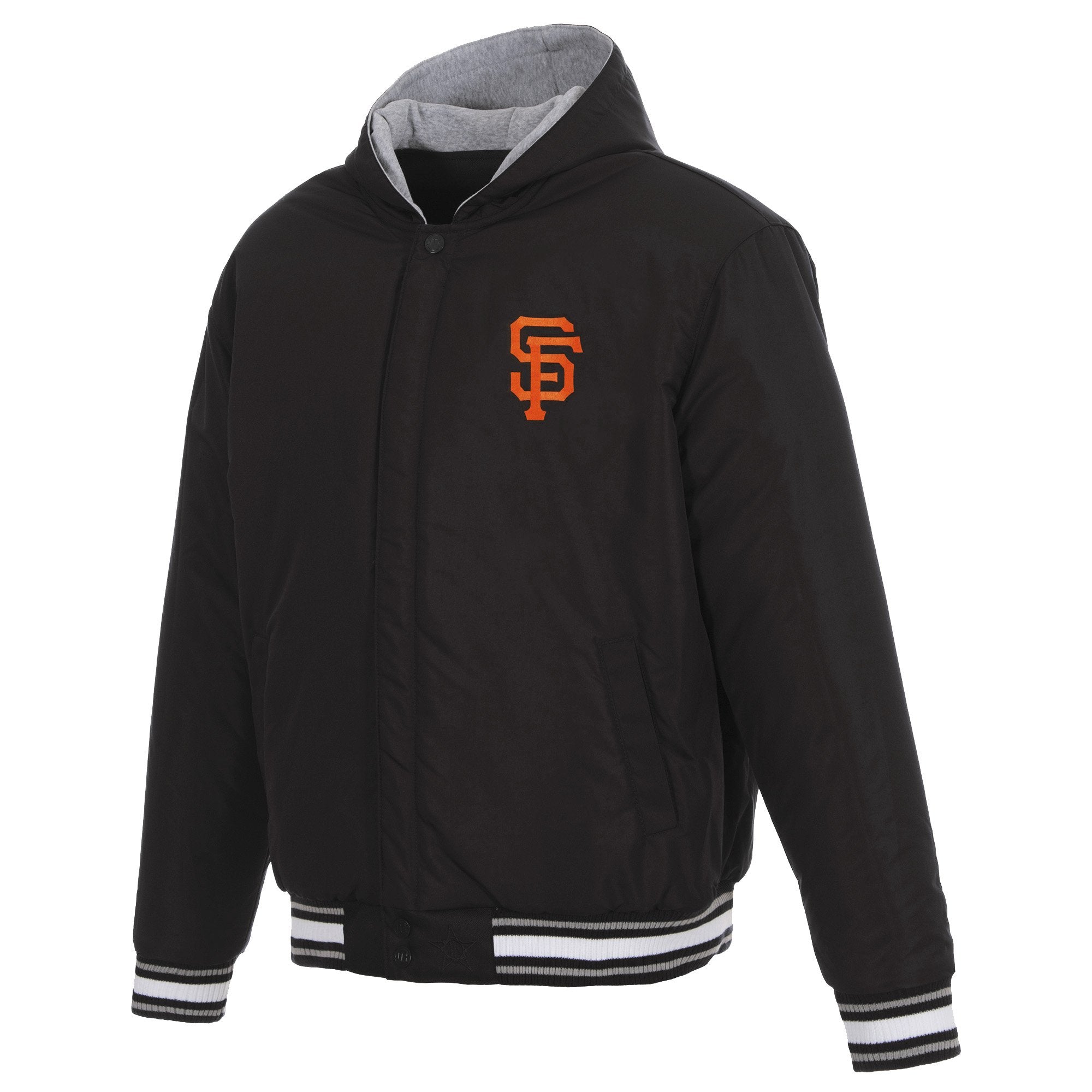 SAN FRANCISCO GIANTS TWO-TONE REVERSIBLE FLEECE HOODED JACKET - BLACK/GREY