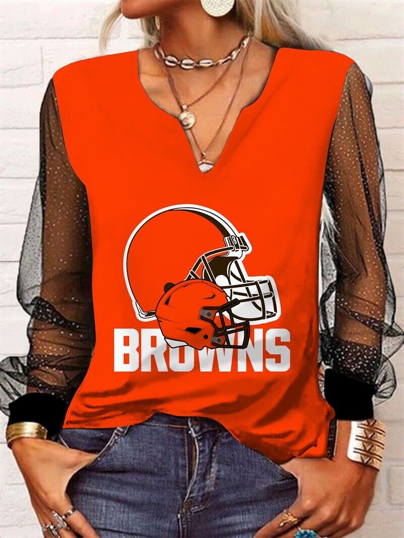 Cleveland Browns Long Sleeve V-neck Lace Shirt