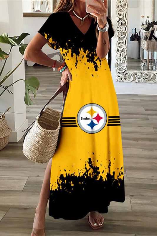 Pittsburgh Steelers V-Neck Sexy Side Slit Long Dress