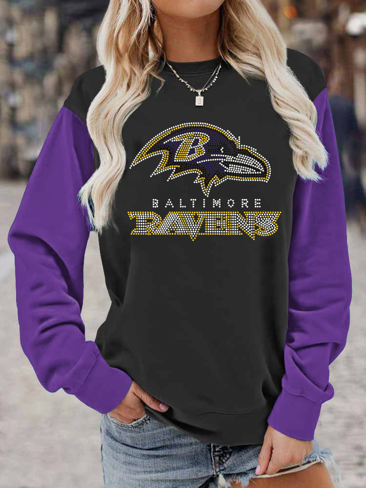 Baltimore Ravens Colorblock Casual Print Pullover Sweatshirt
