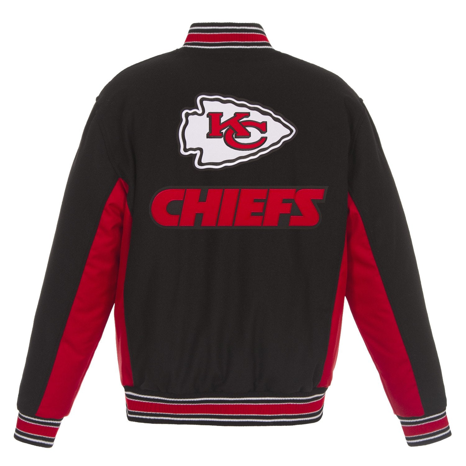 KANSAS CITY CHIEFS JH DESIGN WOOL REVERSIBLE FULL-SNAP JACKET – BLACK