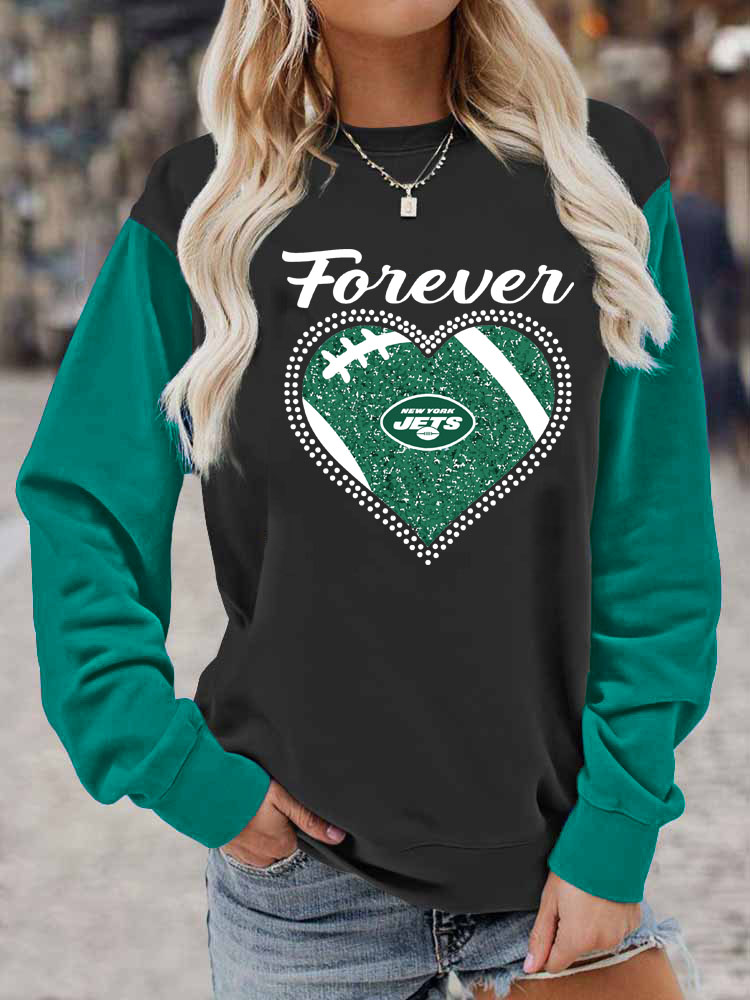 New York Jets Colorblock Casual Crewneck Pullover Sweatshirt