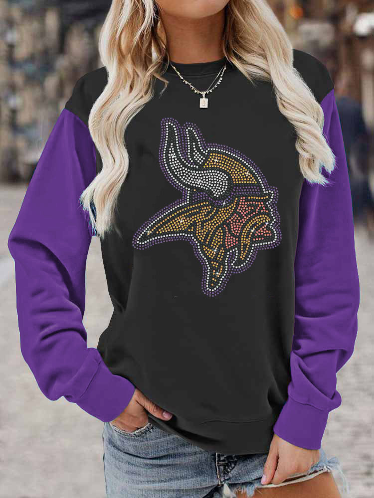 Minnesota Vikings Colorblock Casual Print Pullover Sweatshirt