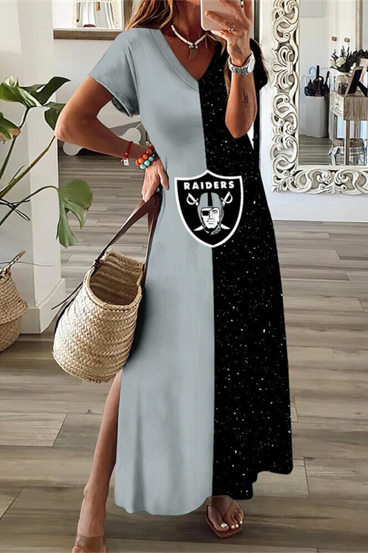 Las Vegas Raiders V-Neck Sexy Side Slit Long Dress