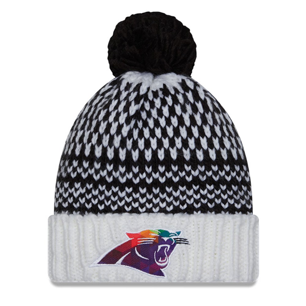Carolina Panthers Women's Black/White 2023 Crucial Catch Cuffed Pom Knit Hat