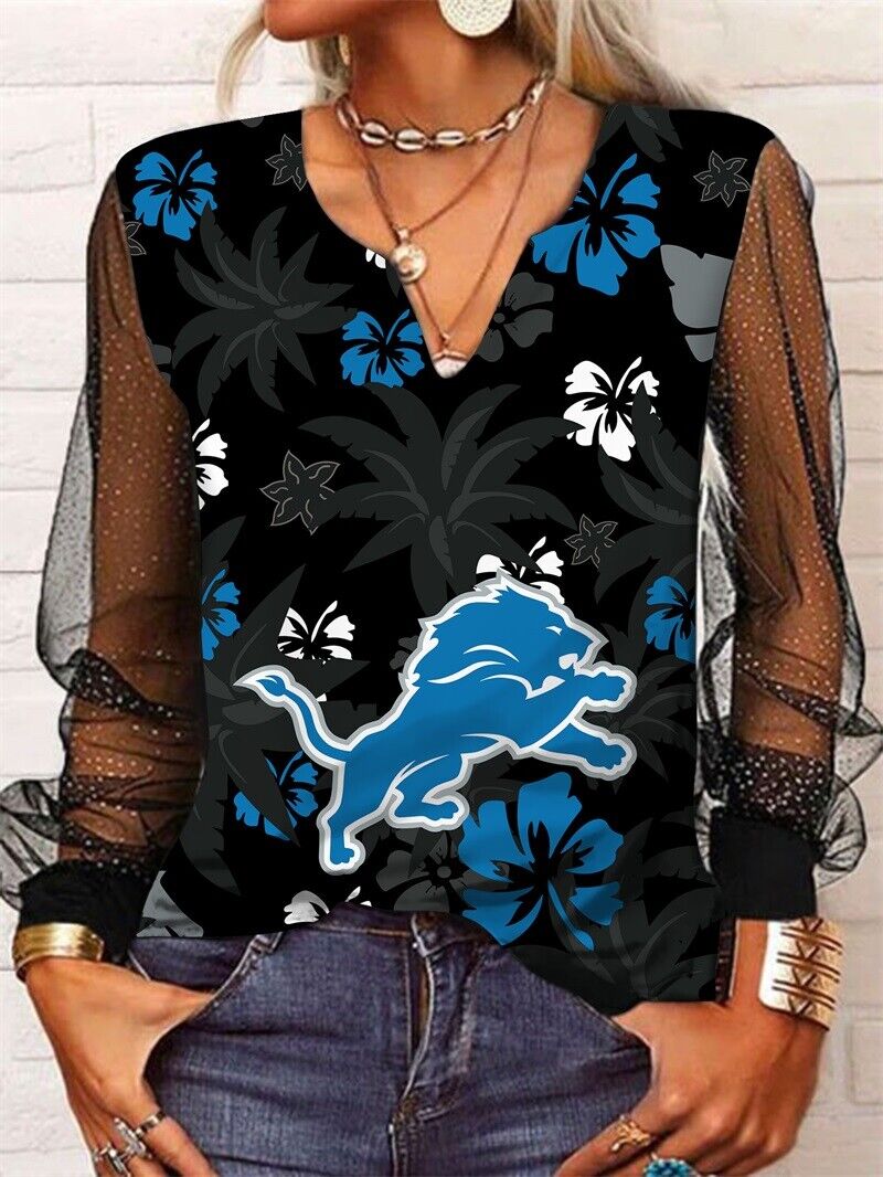 Detroit Lions Long Sleeve V-neck Lace Shirt