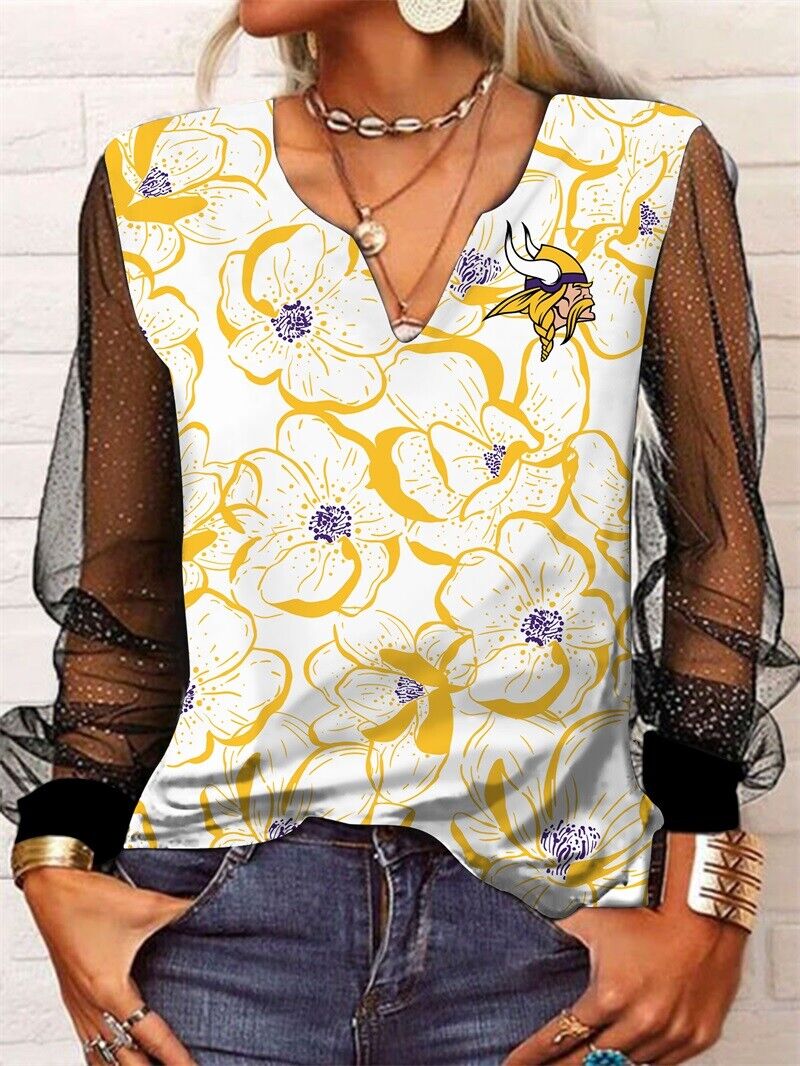 Minnesota Vikings Long Sleeve V-neck Lace Shirt