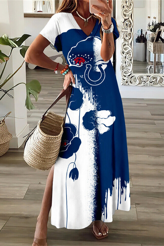Indianapolis Colts V-Neck Sexy Side Slit Long Dress