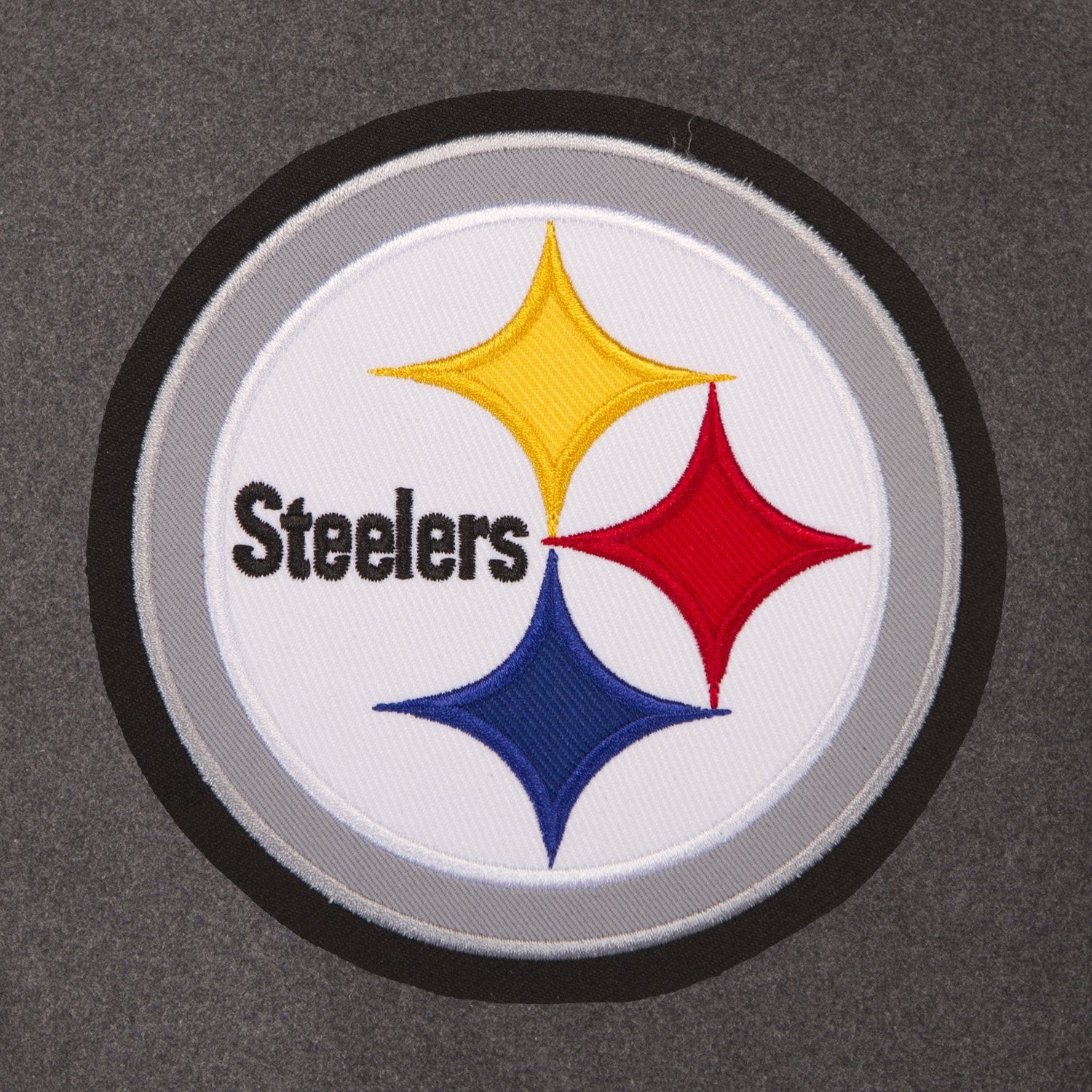 PITTSBURGH STEELERS WOOL & LEATHER REVERSIBLE JACKET W/ EMBROIDERED LOGOS - CHARCOAL/BLACK