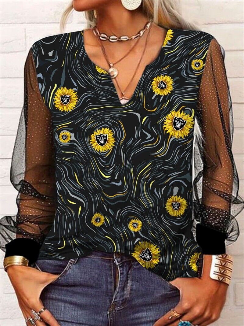 Las Vegas Raiders Long Sleeve V-neck Lace Shirt