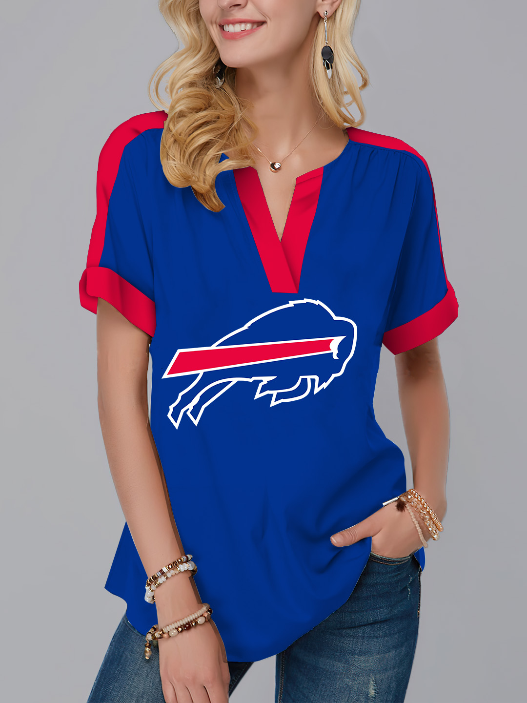 Buffalo Bills  Fashion Short Sleeve V-Neck Shirt