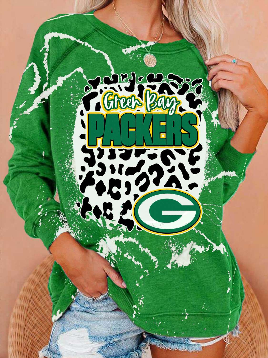 Green Bay Packers Vintage Print Crew Neck Pullover Sweatshirt