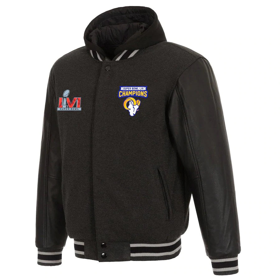 Los Angeles Rams Super Bowl LVI Champions Reversible Two-Tone Full-Snap Hoodie Jacket - Charcoal/Black