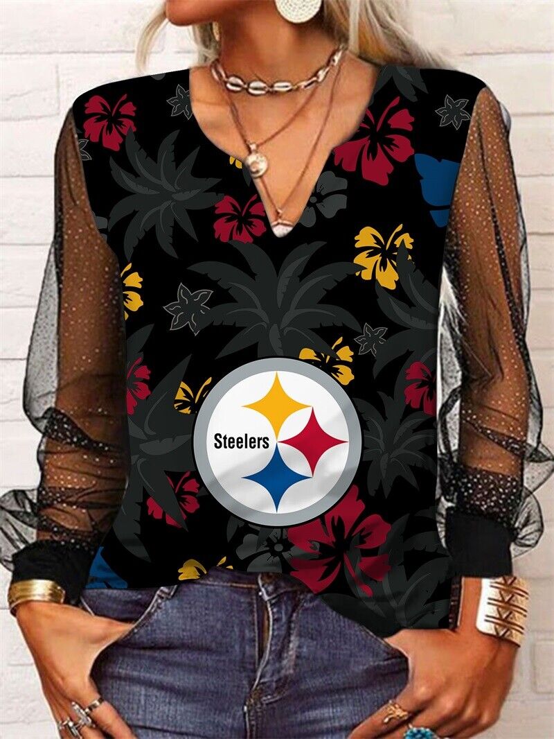 Pittsburgh Steelers Long Sleeve V-neck Lace Shirt
