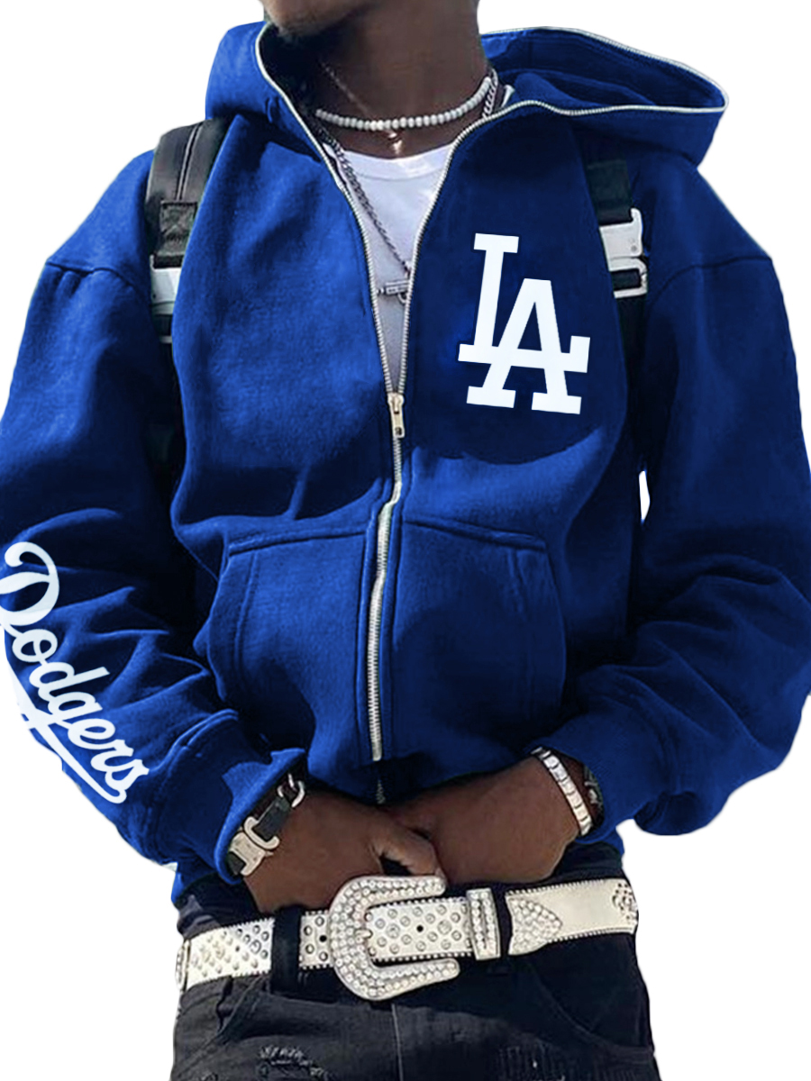 Los Angeles DodgersMLB Men's Casual Zipper Hooded Sweatshirts