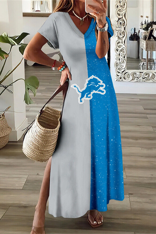 Detroit Lions V-Neck Sexy Side Slit Long Dress