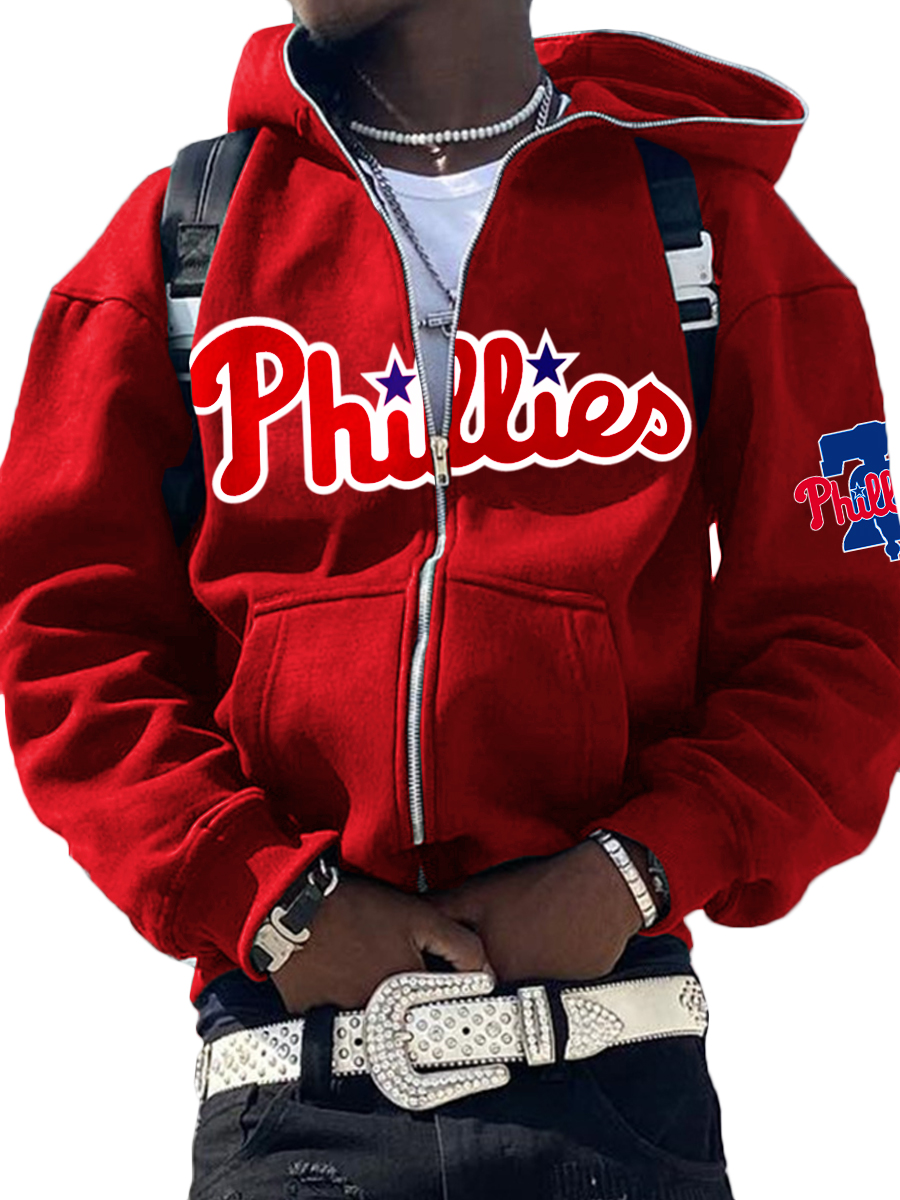 Philadelphia Phillies MLB Men's Casual Zipper Hooded Sweatshirts