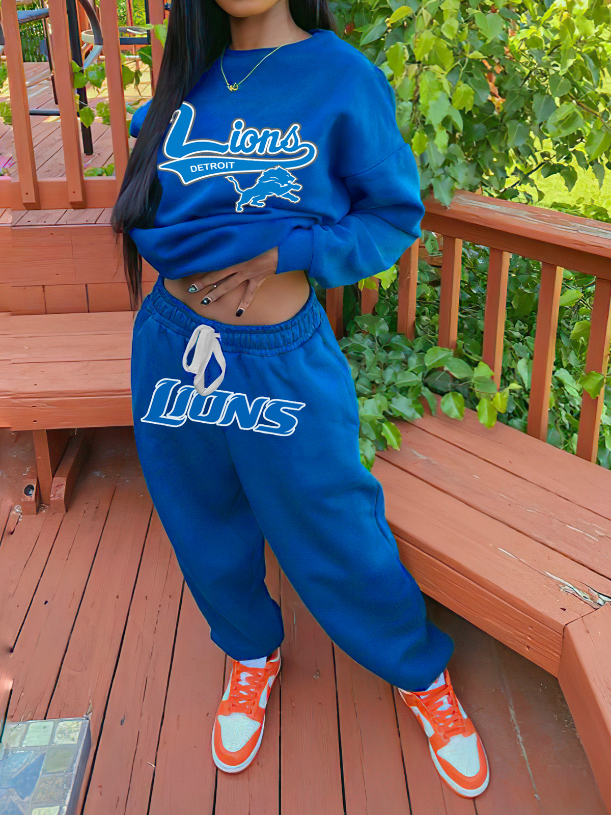 Detroit Lions Sports Sweatshirt Two-Piece Suit