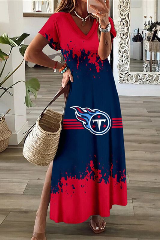 Tennessee Titans V-Neck Sexy Side Slit Long Dress
