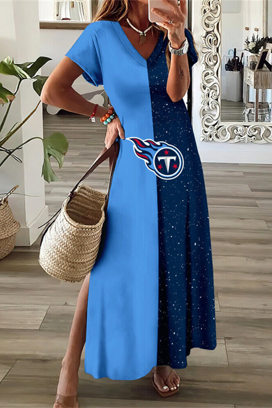 Tennessee Titans V-Neck Sexy Side Slit Long Dress