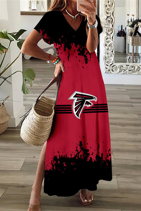 Atlanta Falcons V-Neck Sexy Side Slit Long Dress