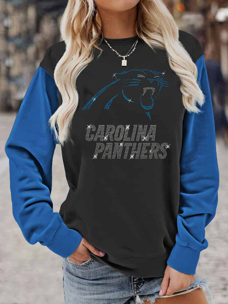 Carolina Panthers Colorblock Casual Crewneck Pullover Sweatshirt