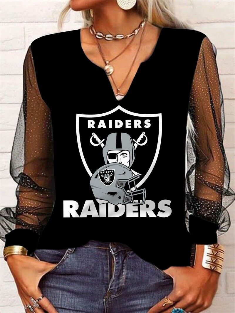 Las Vegas Raiders Long Sleeve V-neck Lace Shirt