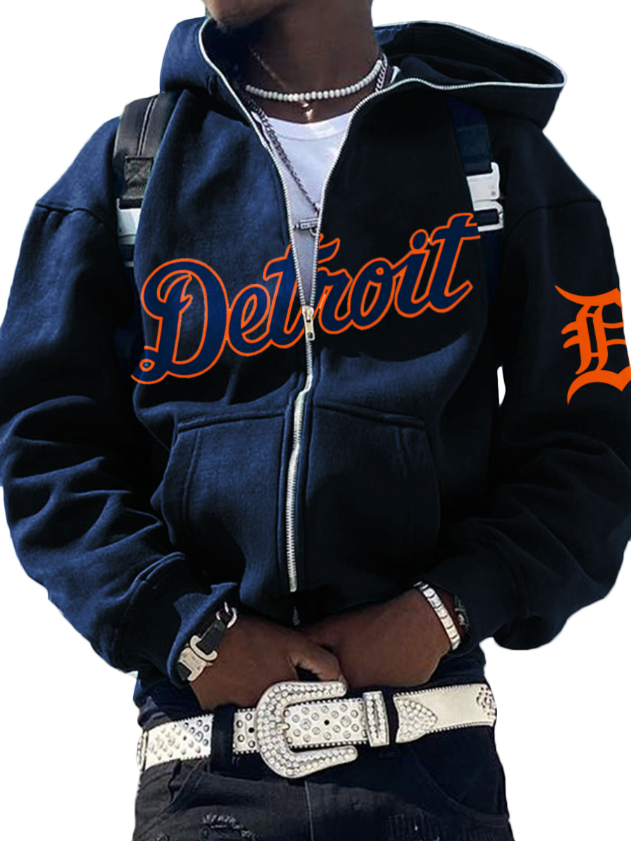 Detroit Tigers MLB Men's Casual Zipper Hooded Sweatshirts