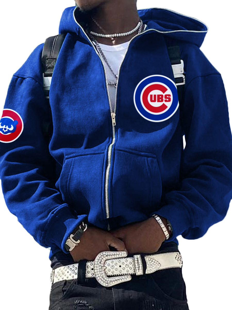 Chicago Cubs MLB Men's Casual Zipper Hooded Sweatshirts