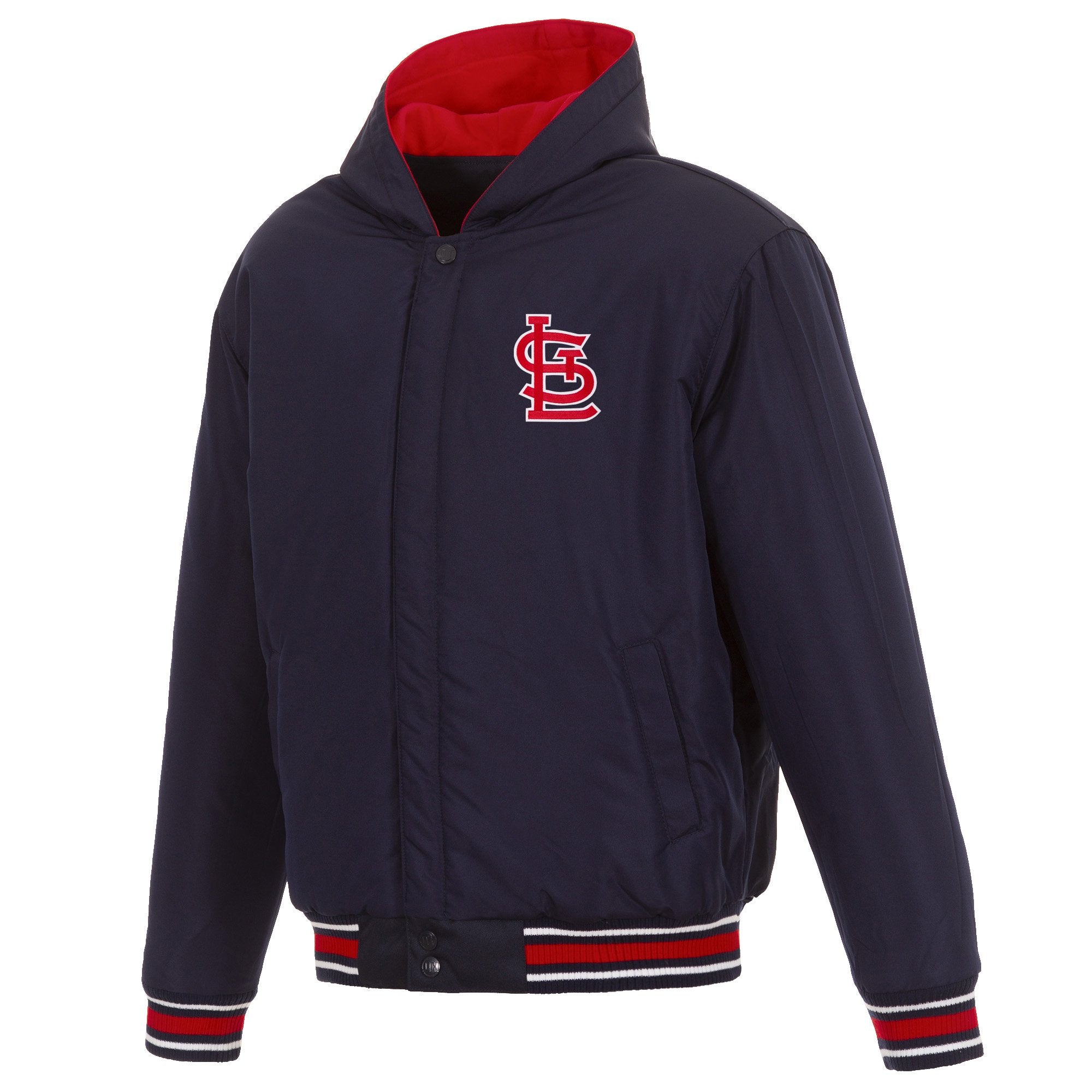 ST. LOUIS CARDINALS TWO-TONE REVERSIBLE FLEECE HOODED JACKET - NAVY/RED