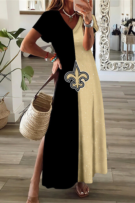New Orleans Saints V-Neck Sexy Side Slit Long Dress