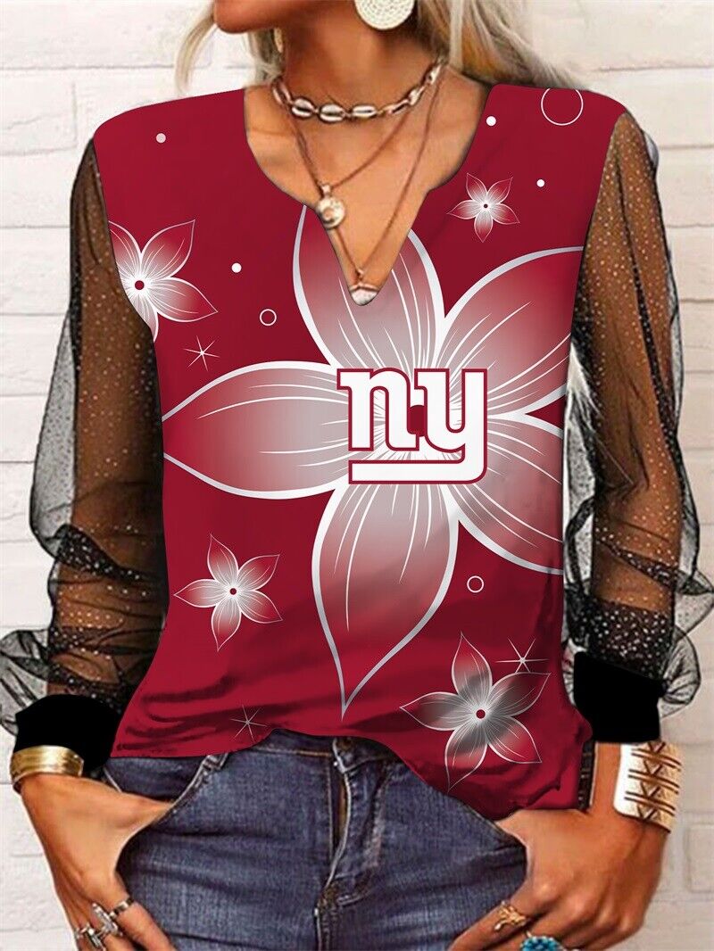 New York Giants Long Sleeve V-neck Lace Shirt