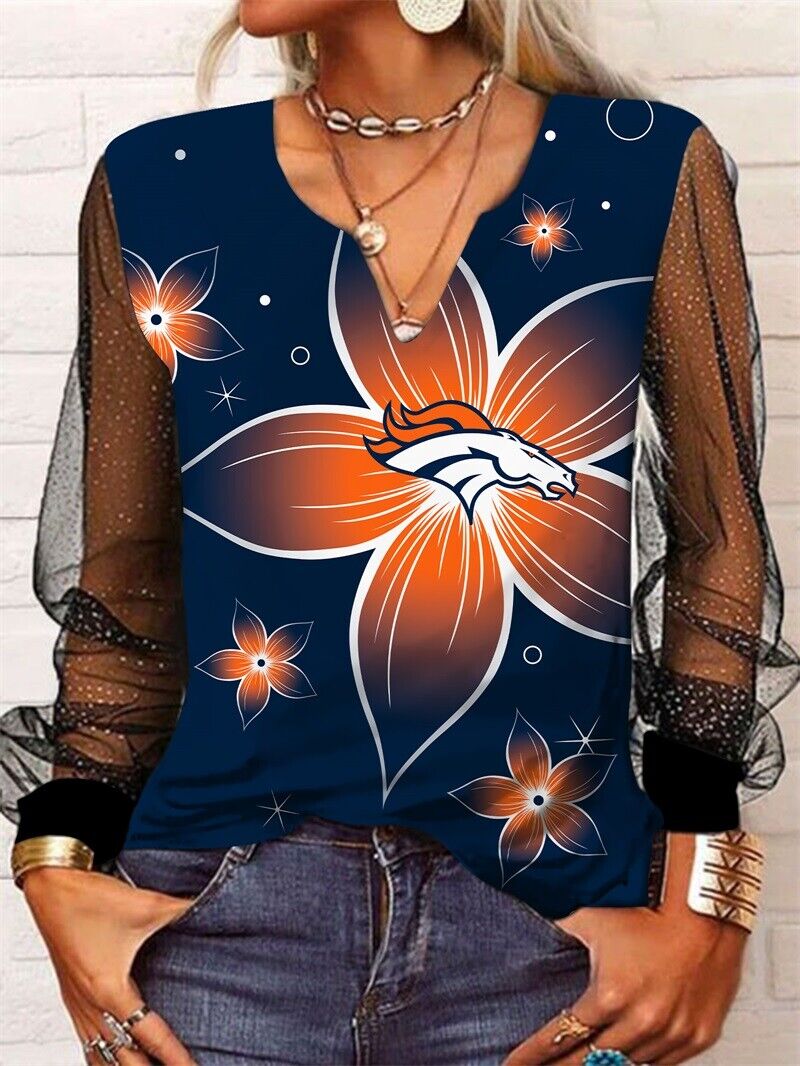 Denver Broncos Long Sleeve V-neck Lace Shirt