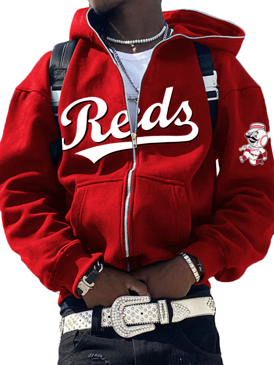 Cincinnati Reds MLB Men's Casual Zipper Hooded Sweatshirts