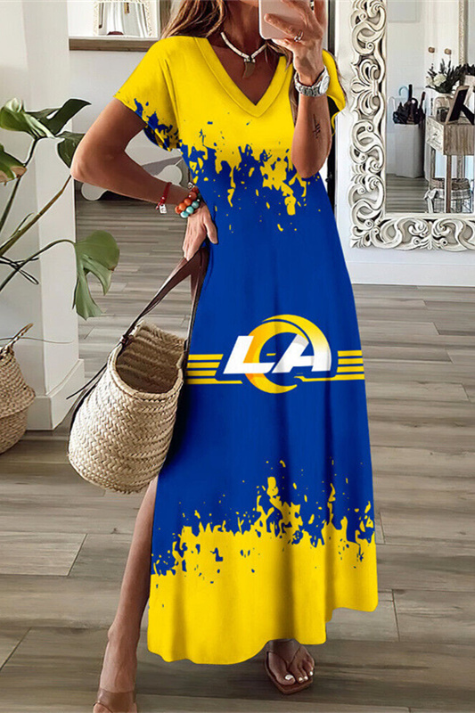 Los Angeles Rams V-Neck Sexy Side Slit Long Dress