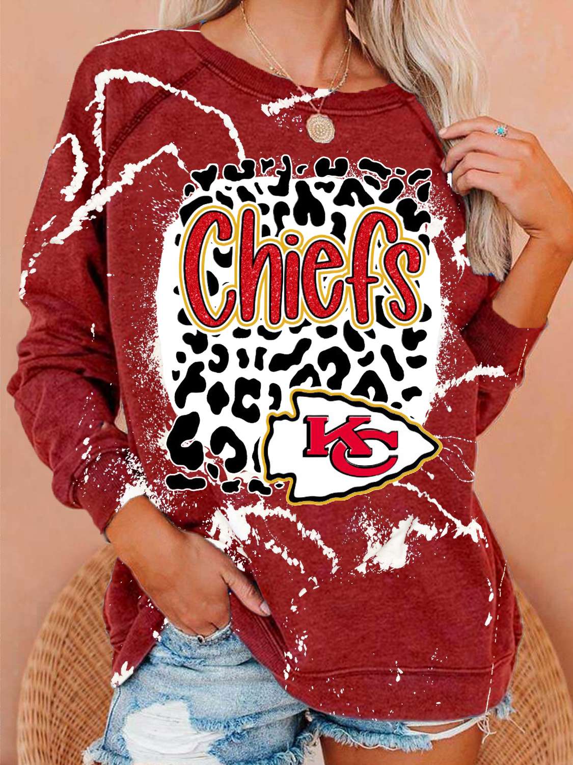 Kansas City Chiefs Vintage Print Crew Neck Pullover Sweatshirt