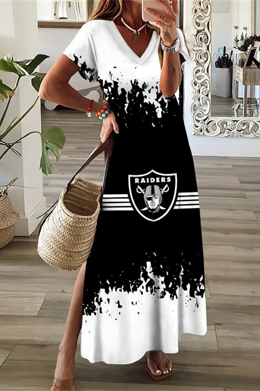 Las Vegas Raiders V-Neck Sexy Side Slit Long Dress