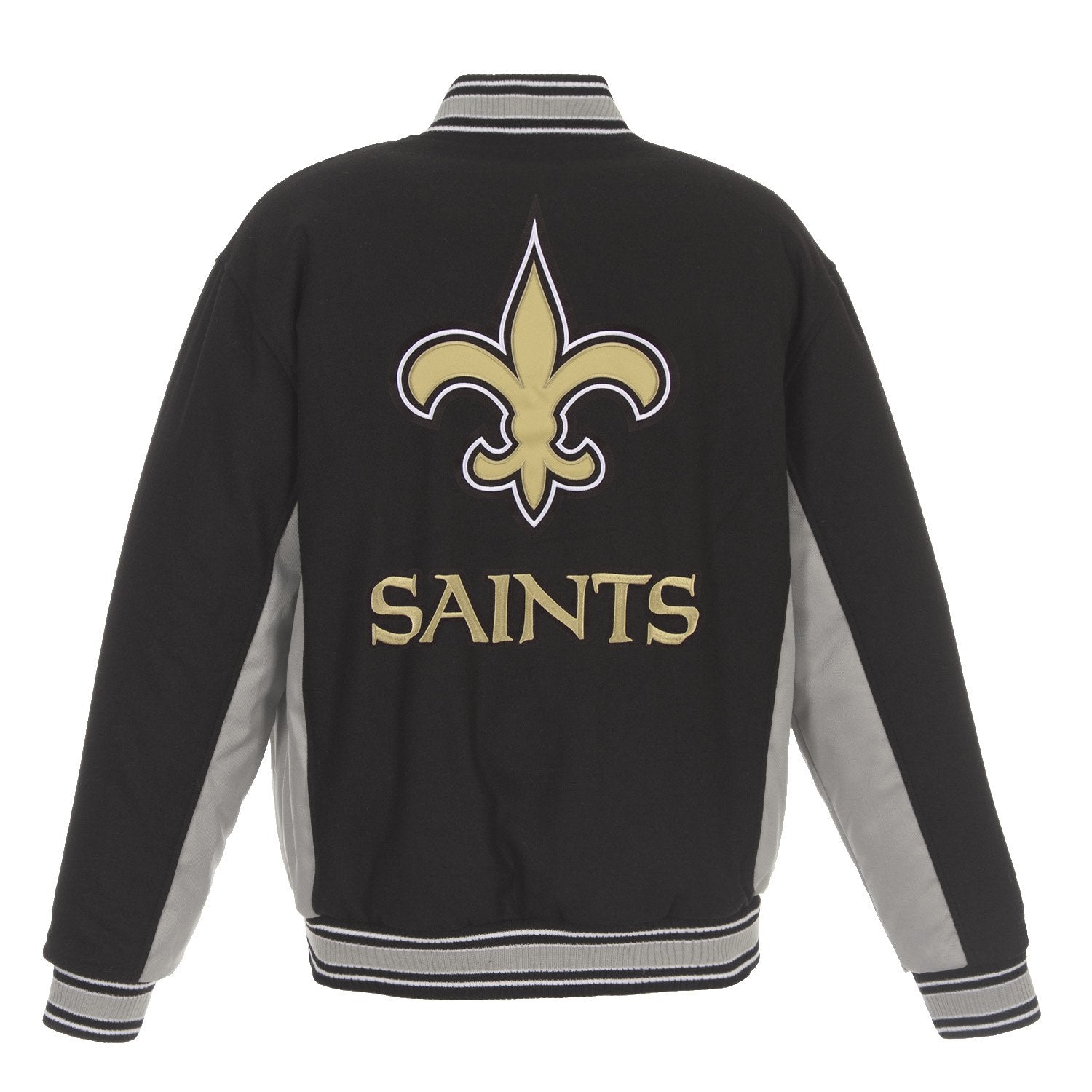 NEW ORLEANS SAINTS JH DESIGN WOOL REVERSIBLE FULL-SNAP JACKET – BLACK