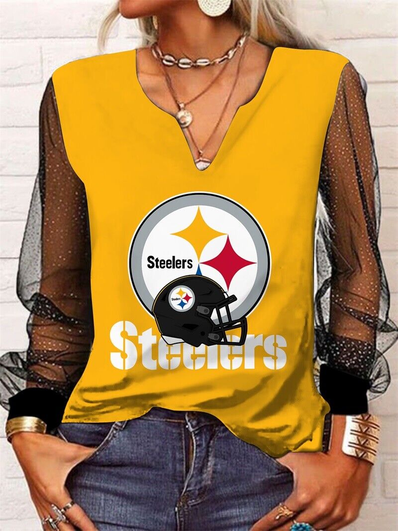 Pittsburgh Steelers Long Sleeve V-neck Lace Shirt
