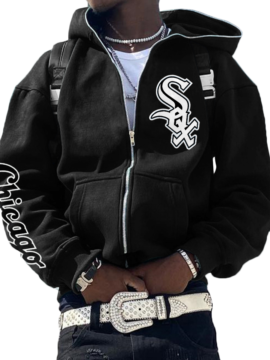 Chicago White Sox MLB Men's Casual Zipper Hooded Sweatshirts
