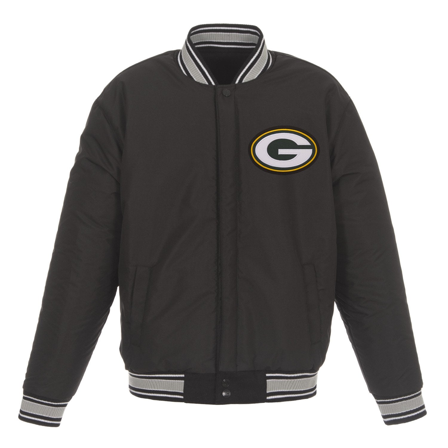 GREEN BAY PACKERS JH DESIGN WOOL REVERSIBLE FULL-SNAP JACKET – BLACK