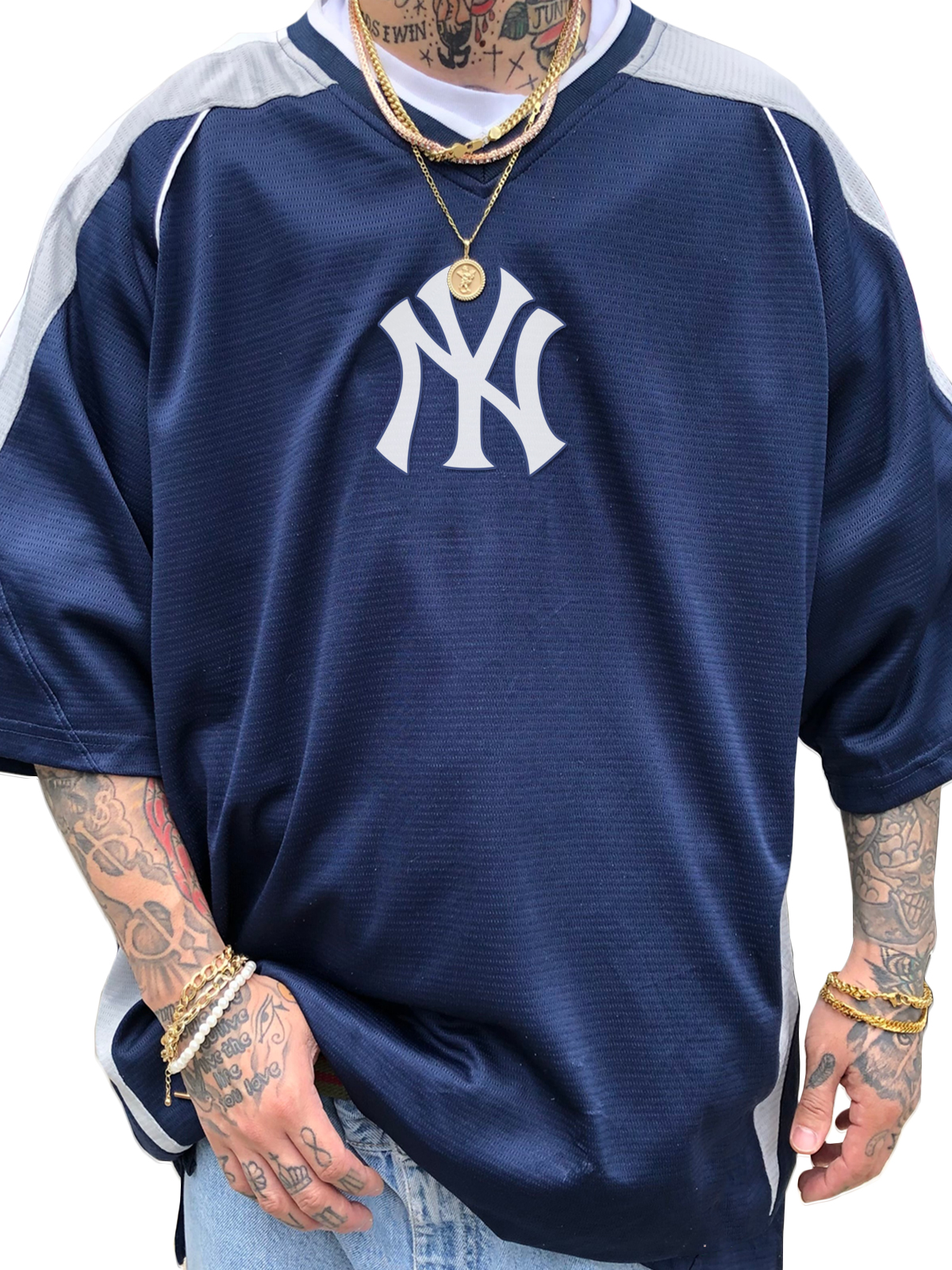 New York Yankees Short Sleeve V-Neck Jersey Shirt
