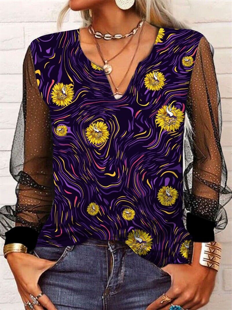 Minnesota Vikings Long Sleeve V-neck Lace Shirt