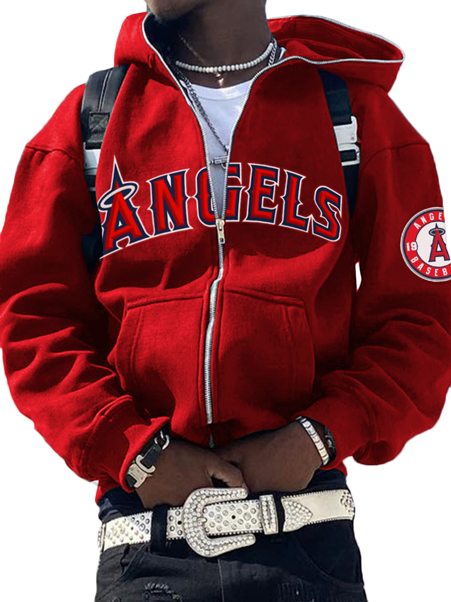 Los Angeles Angels MLB Men's Casual Zipper Hooded Sweatshirts