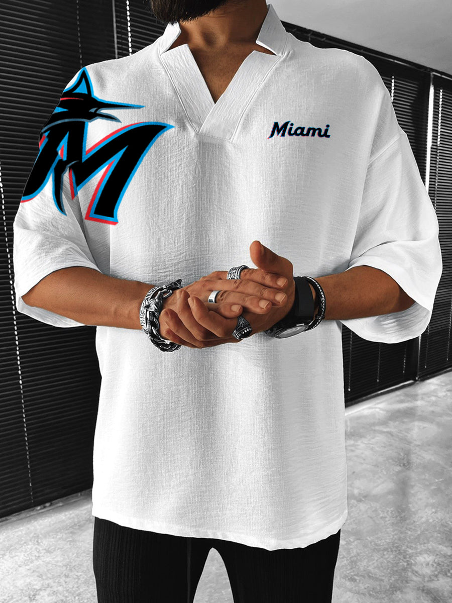 Miami Marlins MLB Men's Comfortable V-Neck Short Sleeve Top