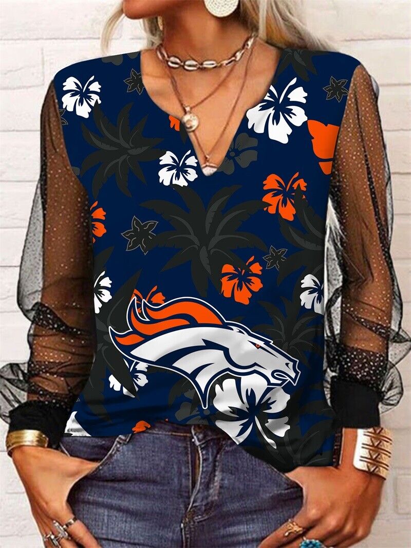 Denver Broncos Long Sleeve V-neck Lace Shirt